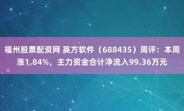 福州股票配资网 英方软件（688435）周评：本周涨1.84%，主力资金合计净流入99.36万元